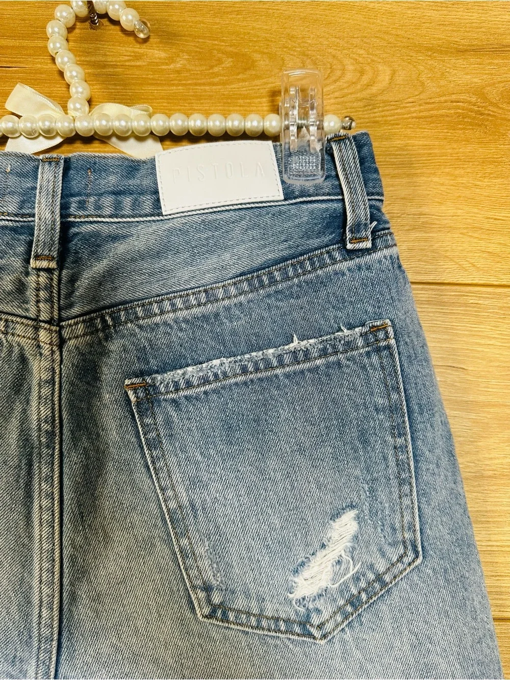 pistola Light Blue Distressed High-Rise Denim Shorts